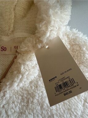 SO Ivory Sherpa Zip Hoodie with Gold Metallic Accents